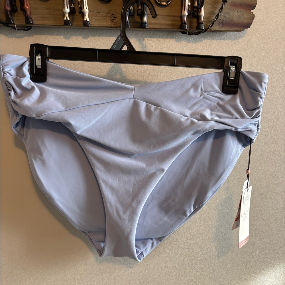 CALIA Women's Mid Rise Shirred V Front Swim Bottom